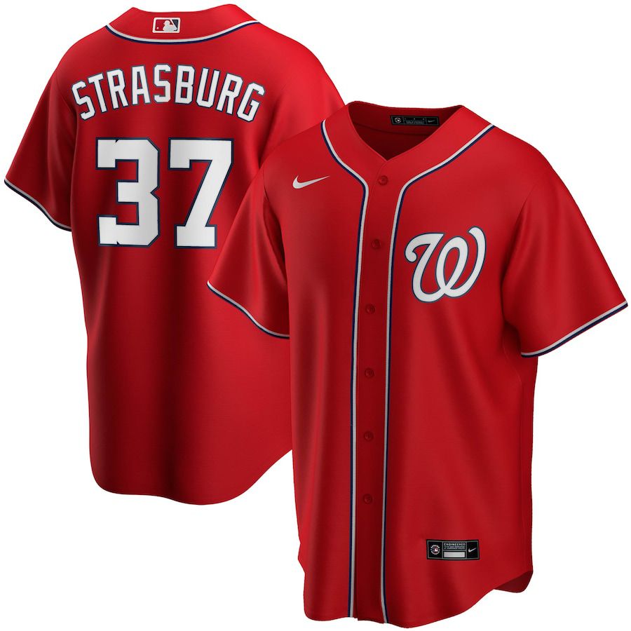 Mens Washington Nationals 37 Stephen Strasburg Nike Red Alternate Replica Player Name MLB Jerseys